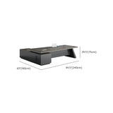 Gray Long Deep Wooden Desk with Drawers and Shelves Image - 14