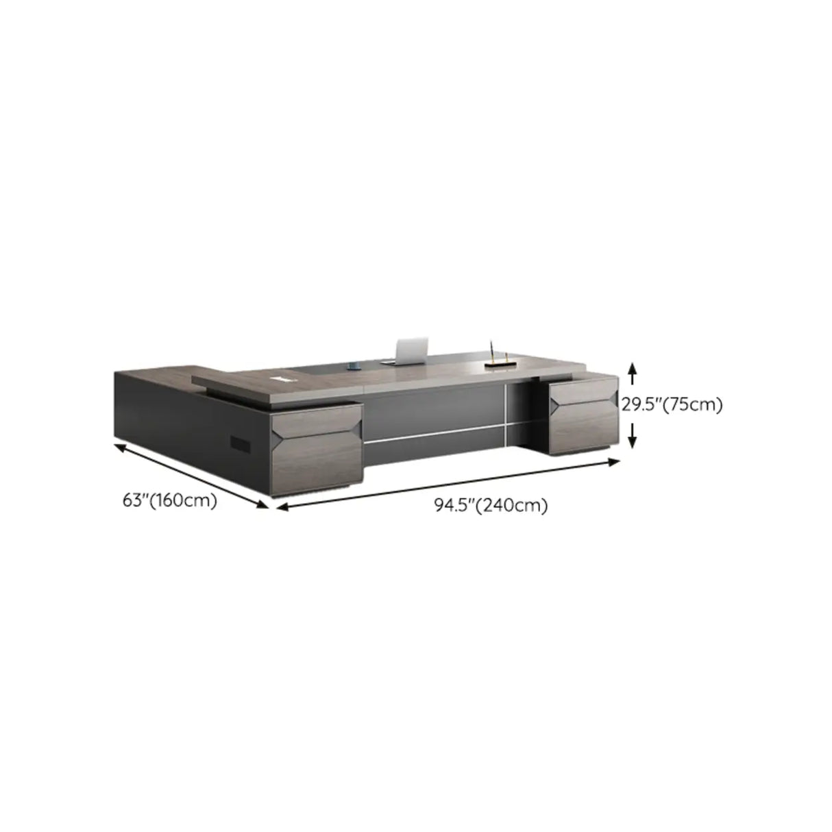 Gray Long Length Executive Desk with Cable Management Image - 11