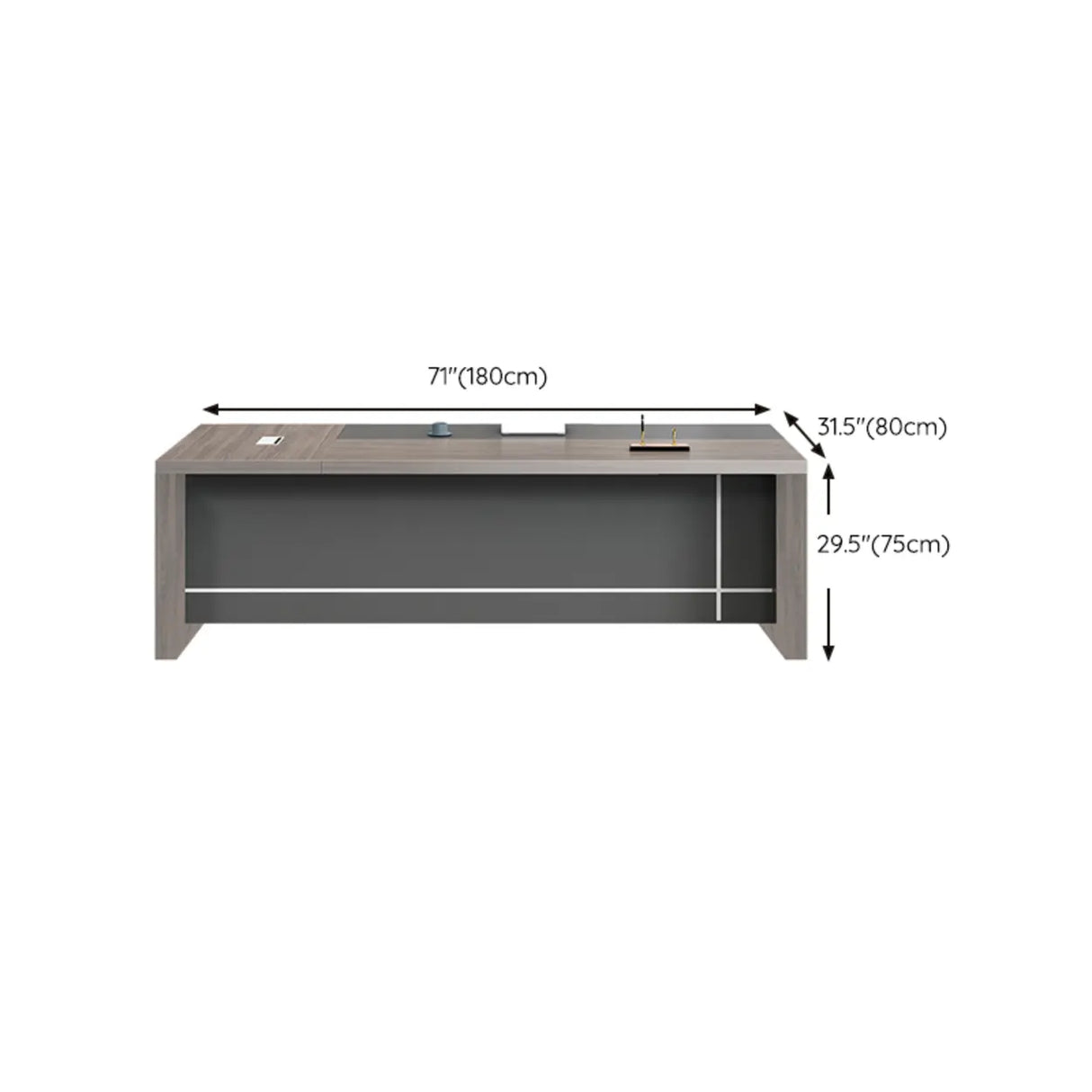 Gray Long Length Executive Desk with Cable Management Image - 12