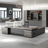 Gray Long Length Executive Desk with Cable Management Image - 2