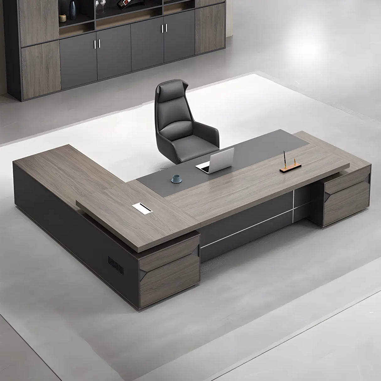 Gray Long Length Executive Desk with Cable Management Image - 3