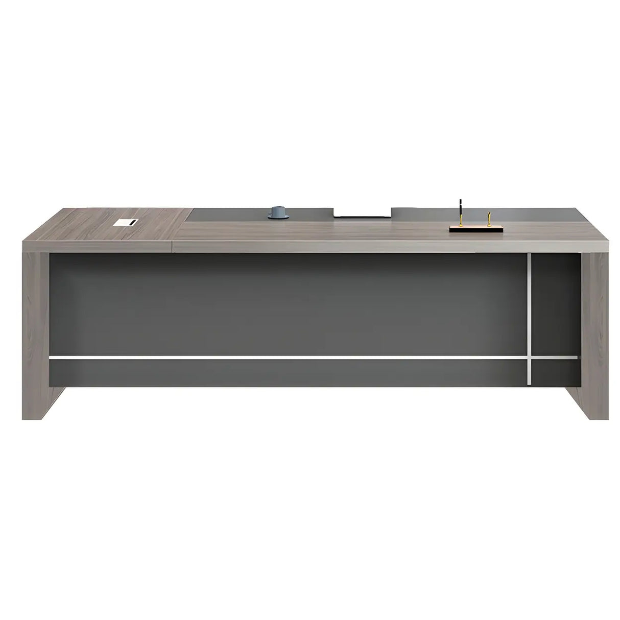 Gray Long Length Executive Desk with Cable Management Image - 5