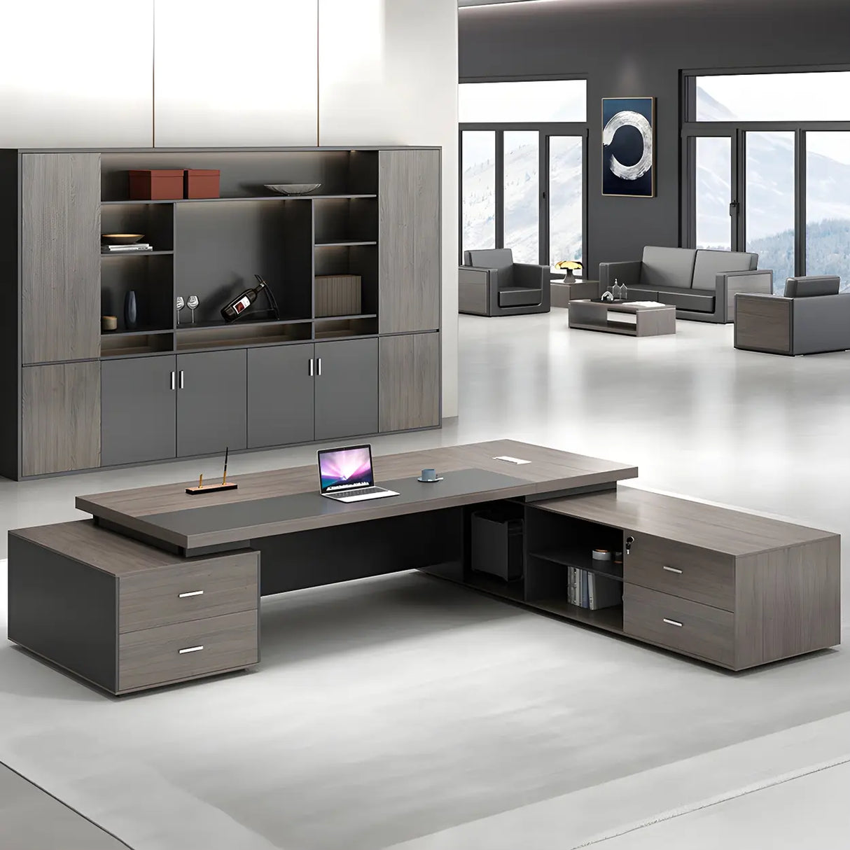 Gray Long Length Executive Desk with Cable Management Image - 8