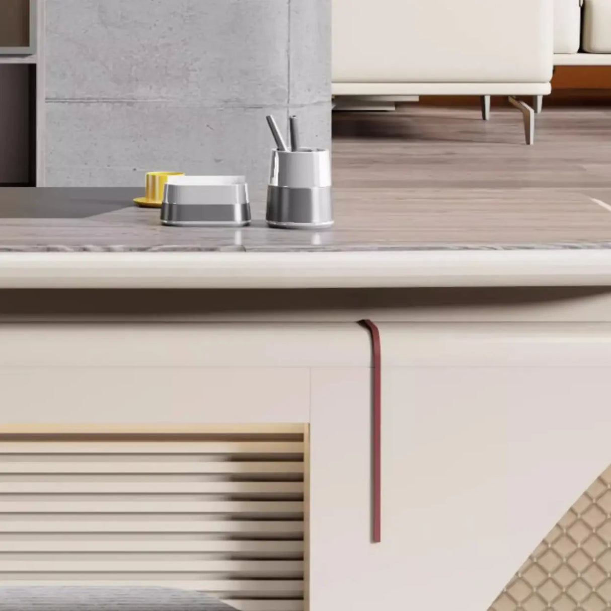 Gray Long Wood L-Shaped Desk with Shelves and Cabinets Image - 6