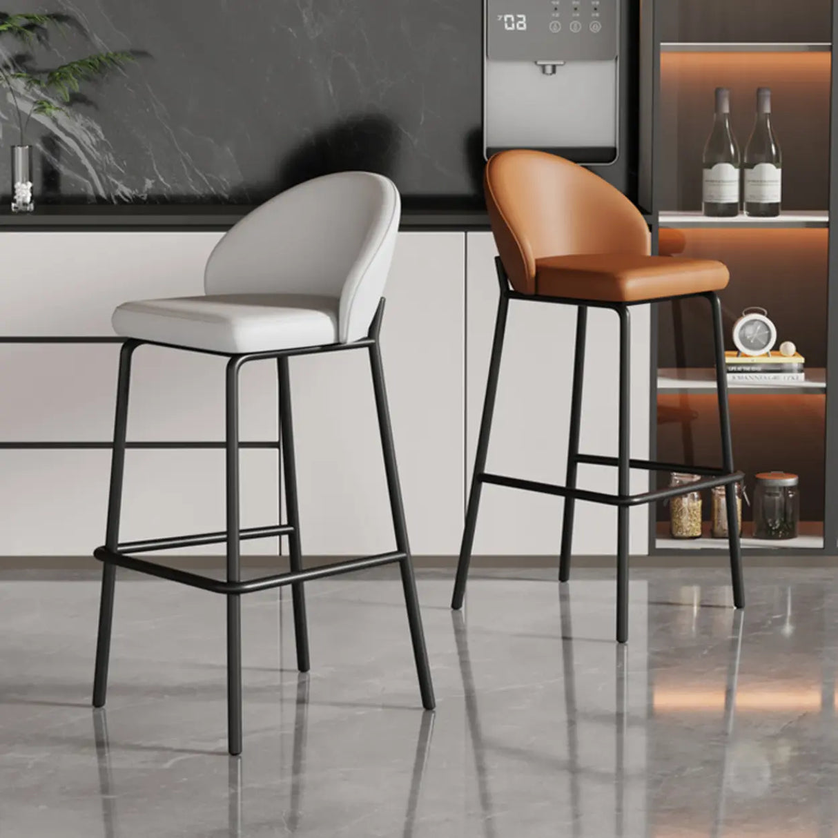 Gray Metal Four Legs Bucket Fabric Bistro Bar Stool Image - 3