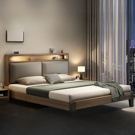 Gray Queen Platform Wood Storage Bed with Mattress Image - 1