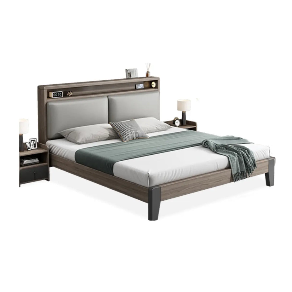 Gray Queen Platform Wood Storage Bed with Mattress Image - 2