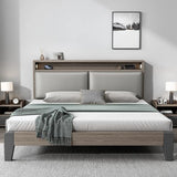 Gray Queen Platform Wood Storage Bed with Mattress Image - 3