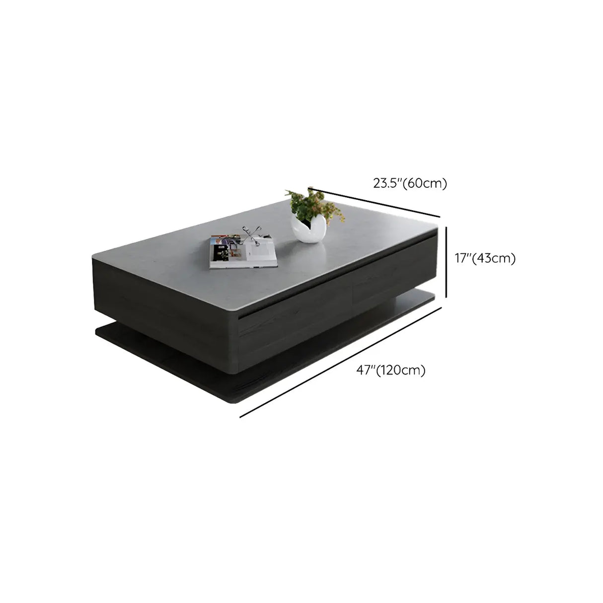 Gray Rectangular Stone Single Coffee Table with Drawers 