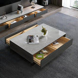 Gray Rectangular Stone Single Coffee Table with Drawers Image - 3
