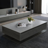 Gray Rectangular Stone Single Coffee Table with Drawers Image - 4