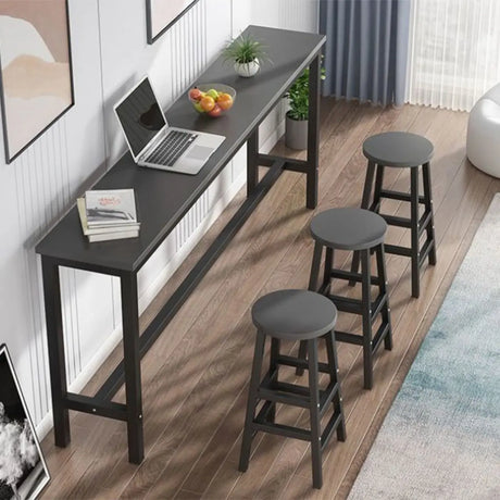 Gray Rectangular Wood Large Bistro Bar Table With Footrest Image - 1