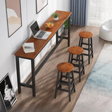 Gray Rectangular Wood Large Bistro Bar Table With Footrest Image - 11