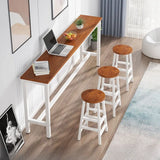 Gray Rectangular Wood Large Bistro Bar Table With Footrest Image - 12