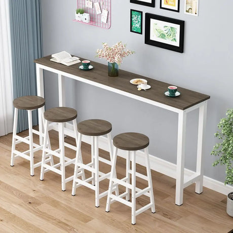 Gray Rectangular Wood Large Bistro Bar Table With Footrest Image - 2