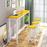 Gray Rectangular Wood Large Bistro Bar Table With Footrest Image - 3