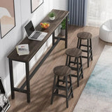 Gray Rectangular Wood Large Bistro Bar Table With Footrest Image - 4