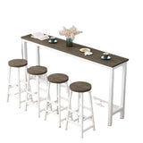 Gray Rectangular Wood Large Bistro Bar Table With Footrest Image - 5