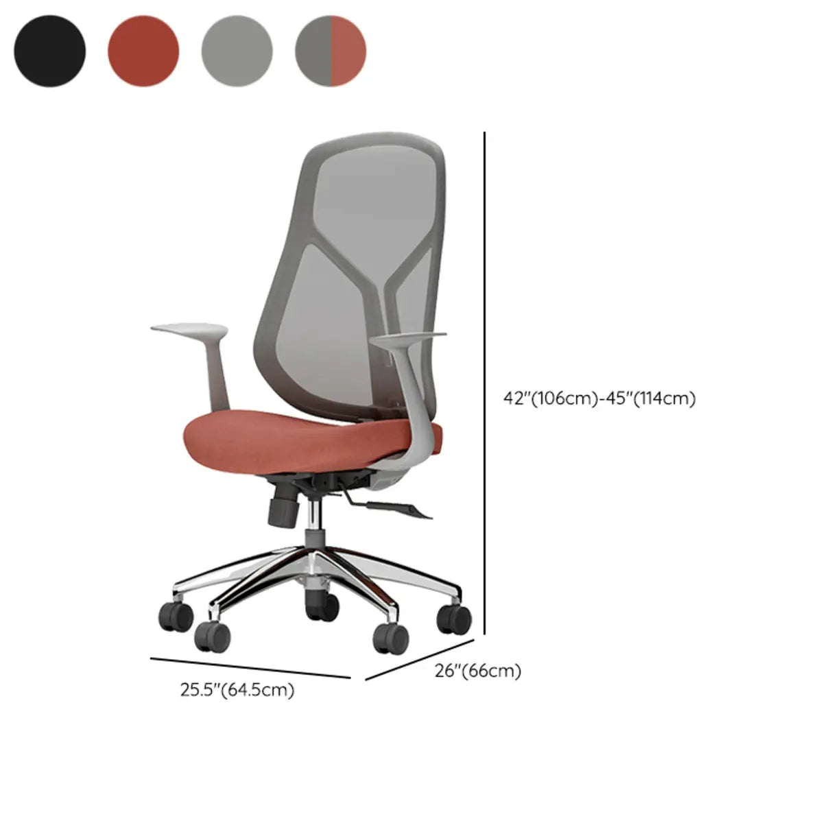 Gray-Red Adjustable Swivel Ergonomic Mesh Office Chair 