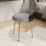 Gray Round Leather Upholstered Vanity Stool with Backrest Image - 19