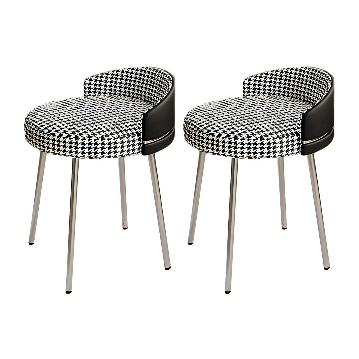 Gray Round Leather Upholstered Vanity Stool with Backrest Image - 22