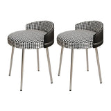 Gray Round Leather Upholstered Vanity Stool with Backrest Image - 22