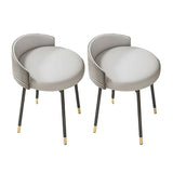 Gray Round Leather Upholstered Vanity Stool with Backrest Image - 25