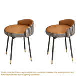 Gray Round Leather Upholstered Vanity Stool with Backrest Image - 26