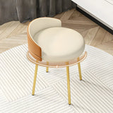 Gray Round Leather Upholstered Vanity Stool with Backrest Image - 2