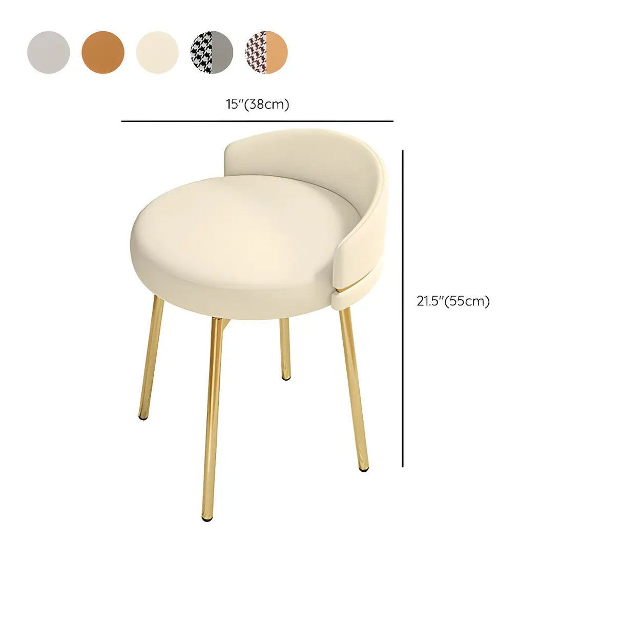 Gray Round Leather Upholstered Vanity Stool with Backrest 