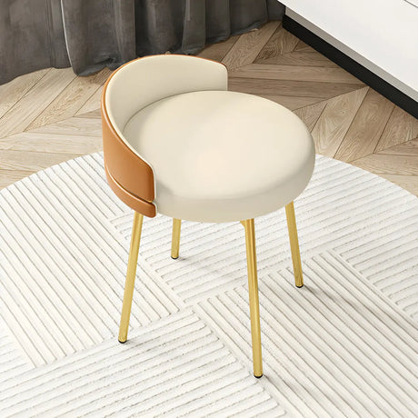 Gray Round Leather Upholstered Vanity Stool with Backrest Image - 12