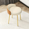 Gray Round Leather Upholstered Vanity Stool with Backrest Image - 12