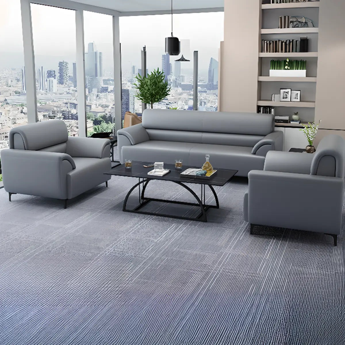 Gray Scratch Resistant Faux Leather Sofa Seating Group Image - 1