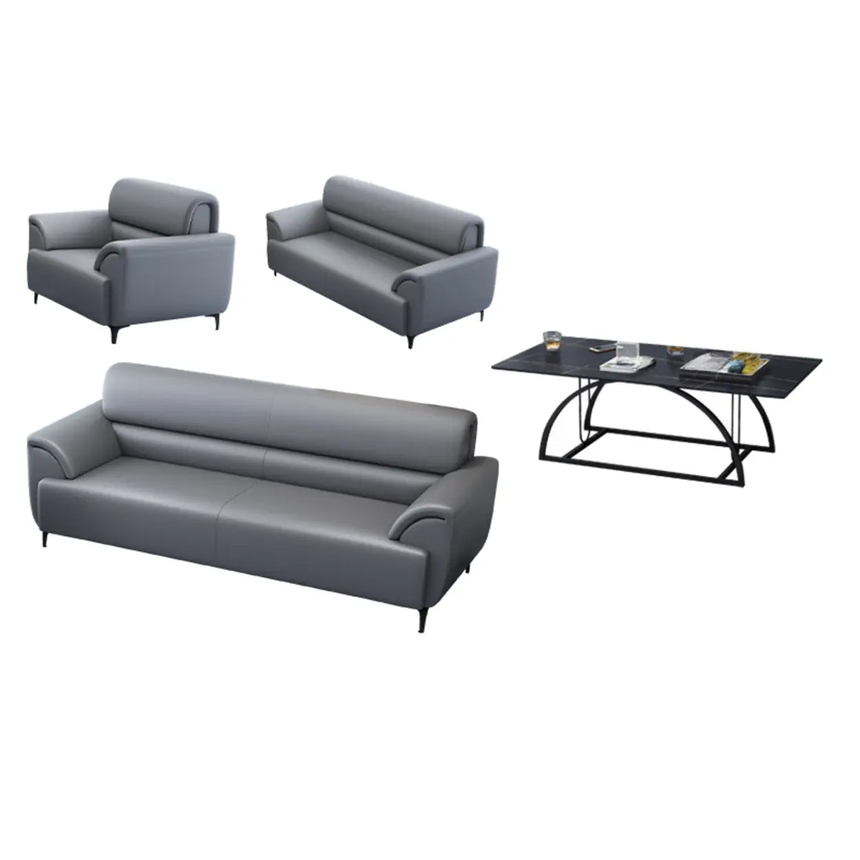 Gray Scratch Resistant Faux Leather Sofa Seating Group Image - 13