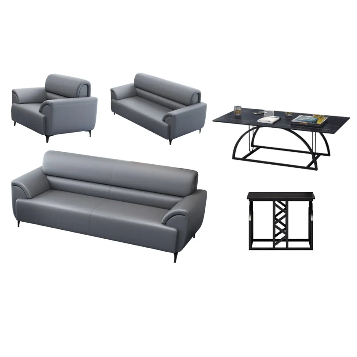 Gray Scratch Resistant Faux Leather Sofa Seating Group Image - 15