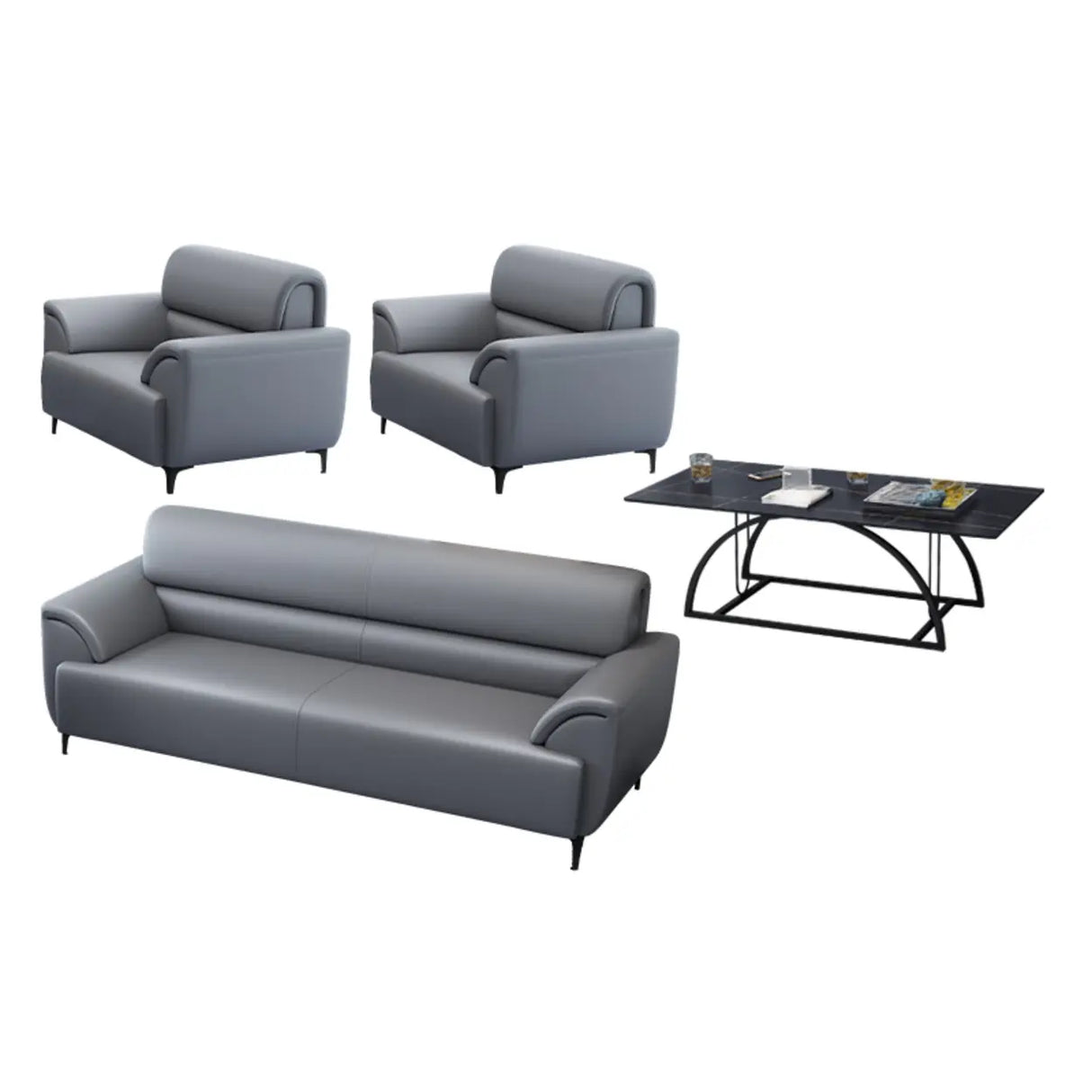 Gray Scratch Resistant Faux Leather Sofa Seating Group Image - 8