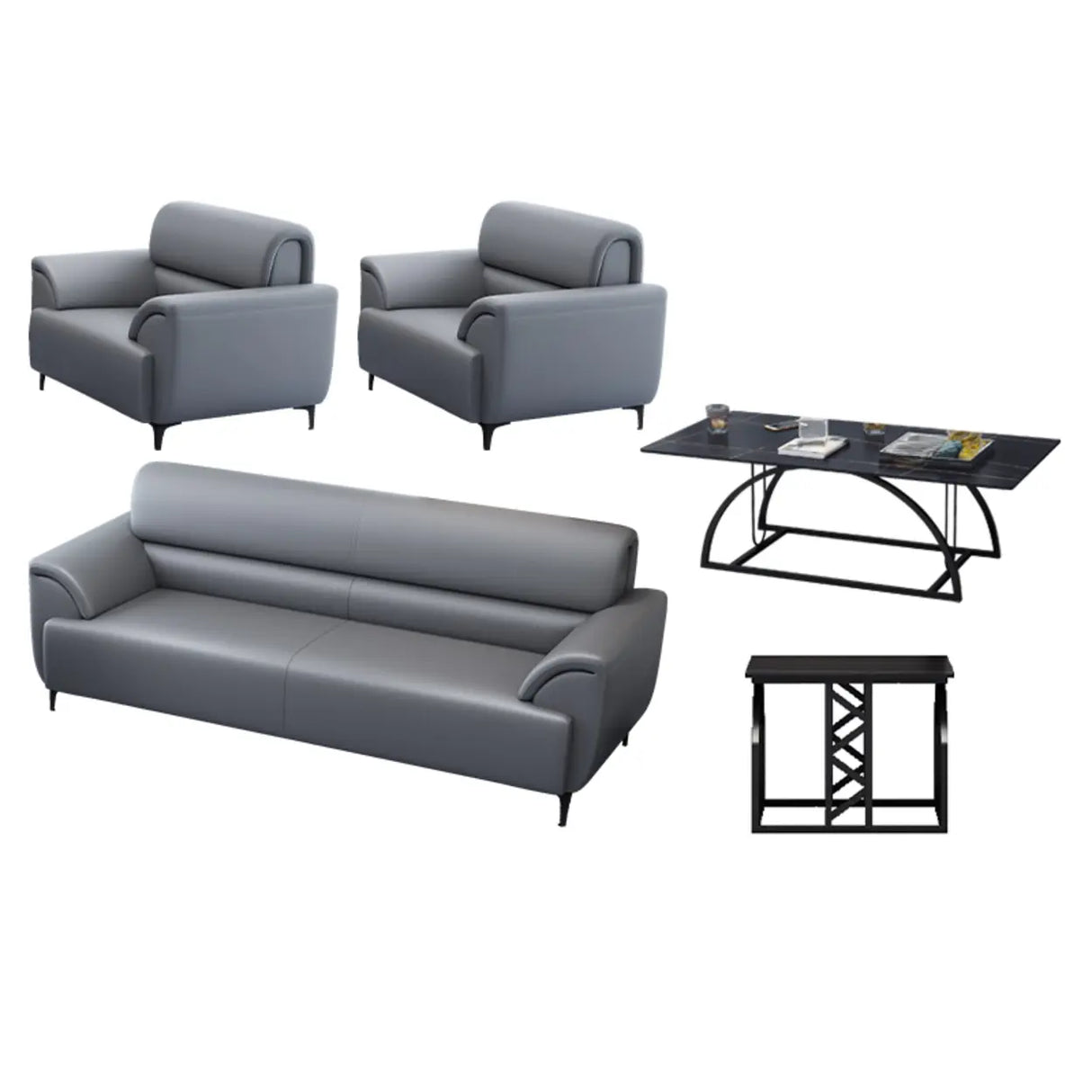 Gray Scratch Resistant Faux Leather Sofa Seating Group Image - 10