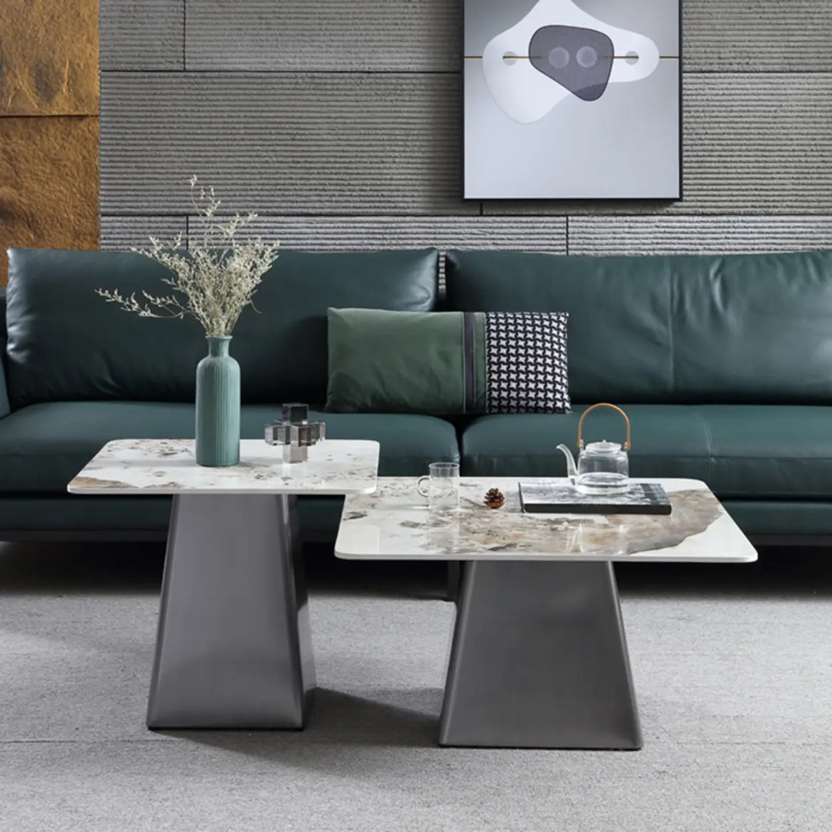 Gray Scratch Resistant Stone Square Bunching Tables Image - 5