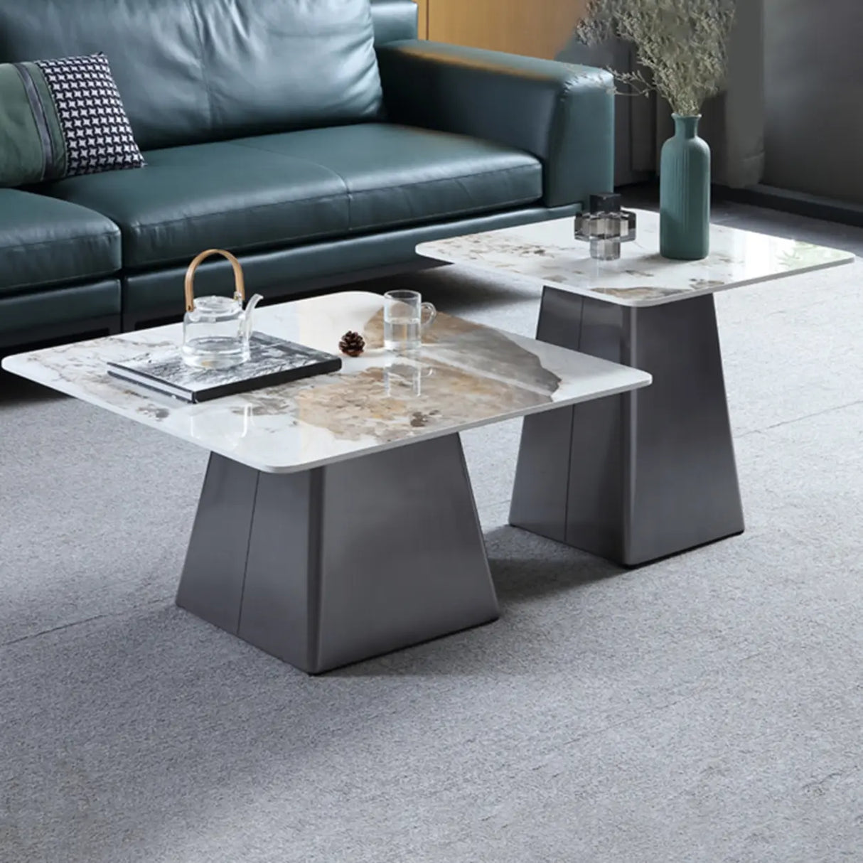 Gray Scratch Resistant Stone Square Bunching Tables Image - 6