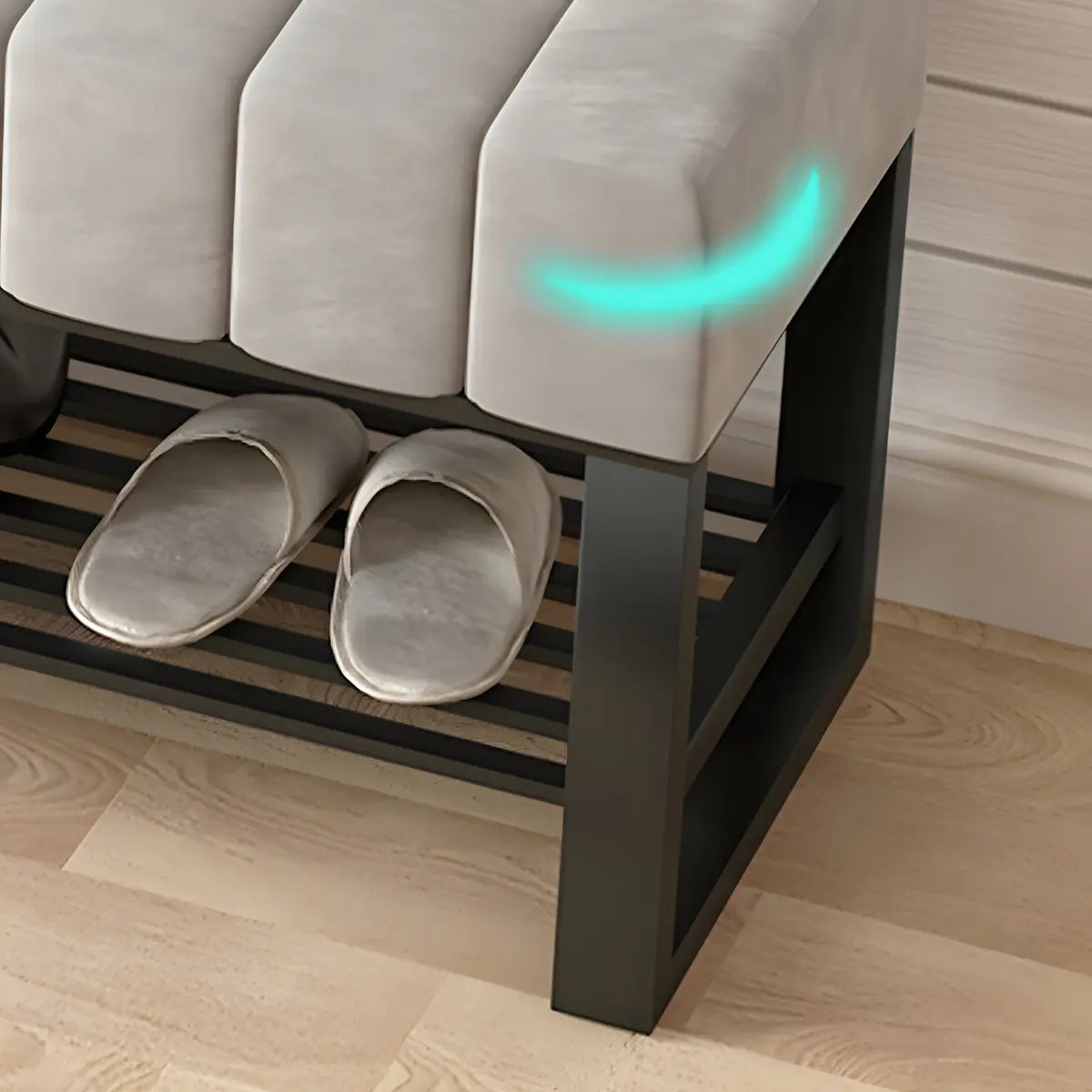 Gray Short Cushioned Entryway Bench with Shoe Storage Image - 10