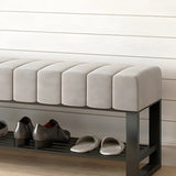 Gray Short Cushioned Entryway Bench with Shoe Storage Image - 11