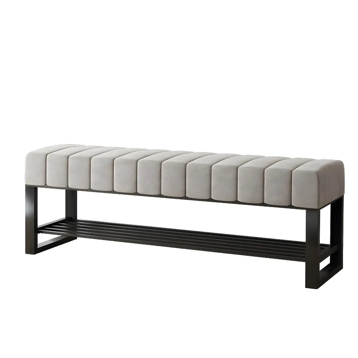 Gray Short Cushioned Entryway Bench with Shoe Storage Image - 9