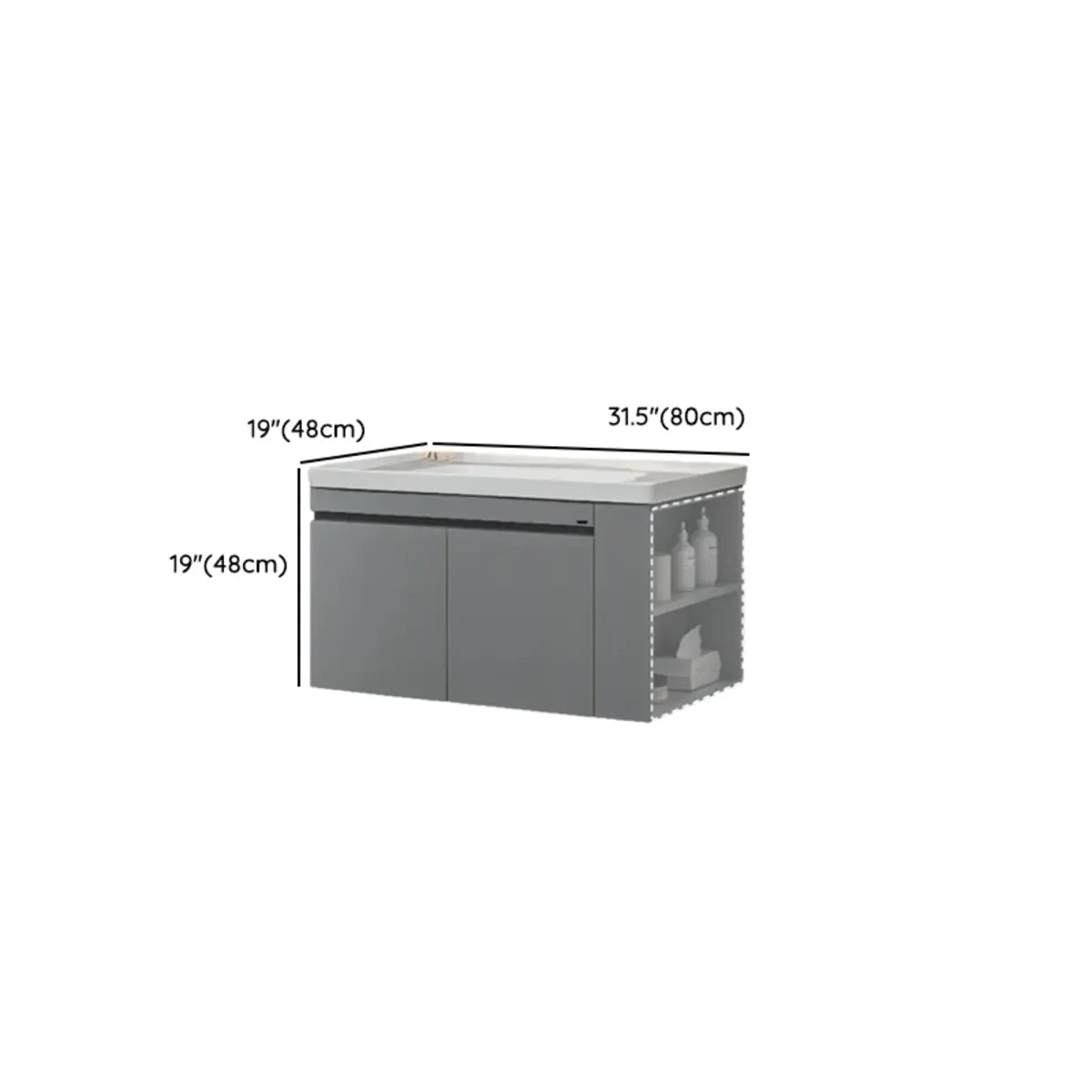 Gray Single Sink MDF Storage Bathroom Vanity with Shelves Image - 16
