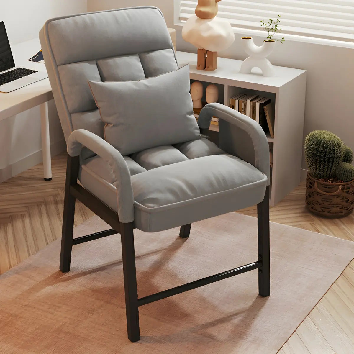 Gray Square Cotton Linen Small Recliner with Pocket Image - 1