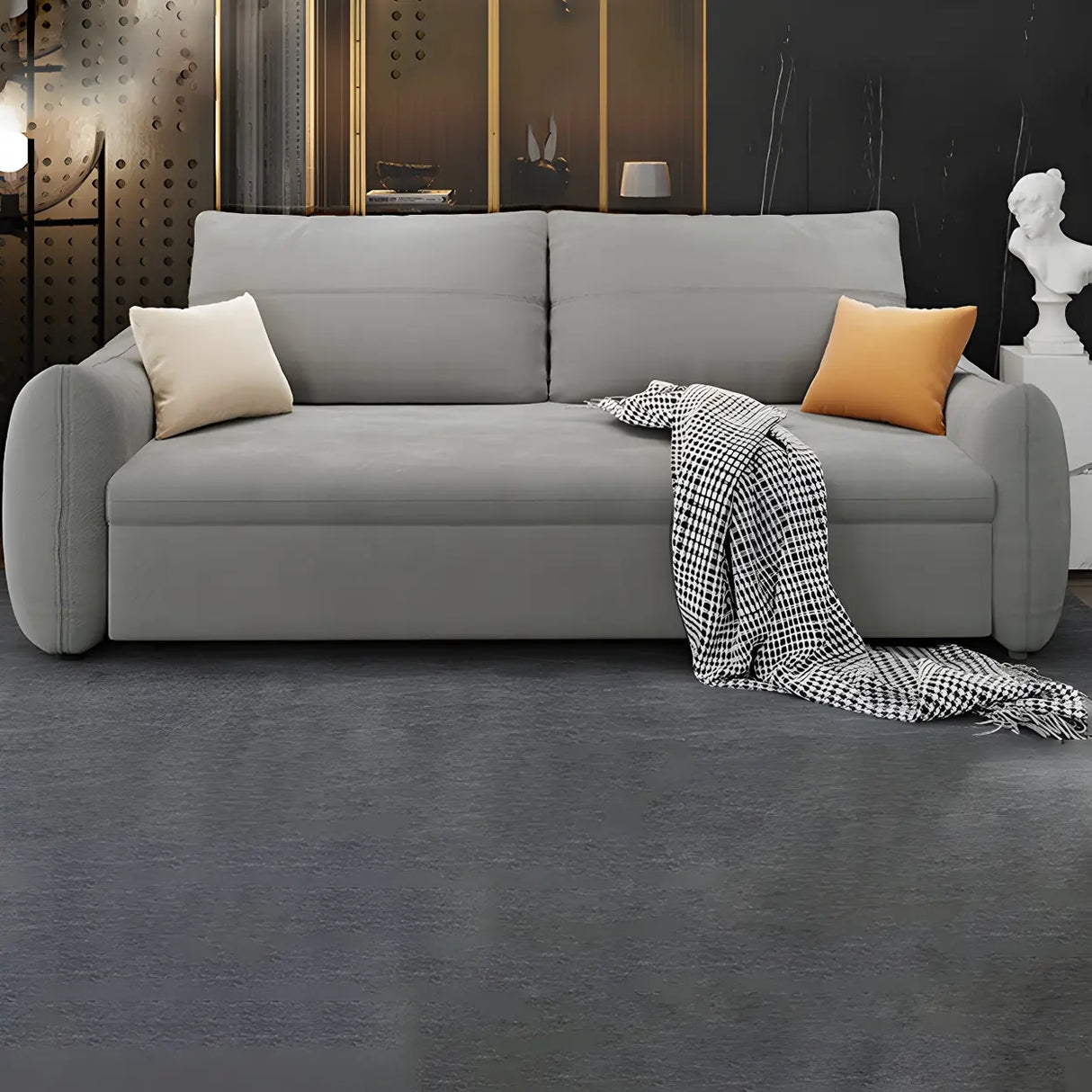 Gray Stain Resistant Cushion Back Square Arm Sofa Bed Image - 10