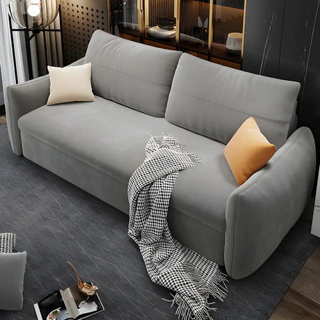 Gray Stain Resistant Cushion Back Square Arm Sofa Bed Image - 2