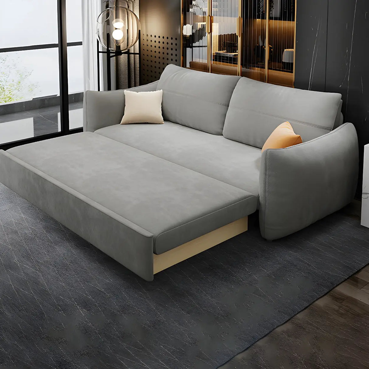 Gray Stain Resistant Cushion Back Square Arm Sofa Bed Image - 3
