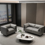 Gray Stain Resistant Leather Cushion Back Loveseat Image - 1