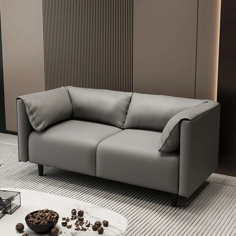 Gray Stain Resistant Leather Cushion Back Loveseat Image - 2