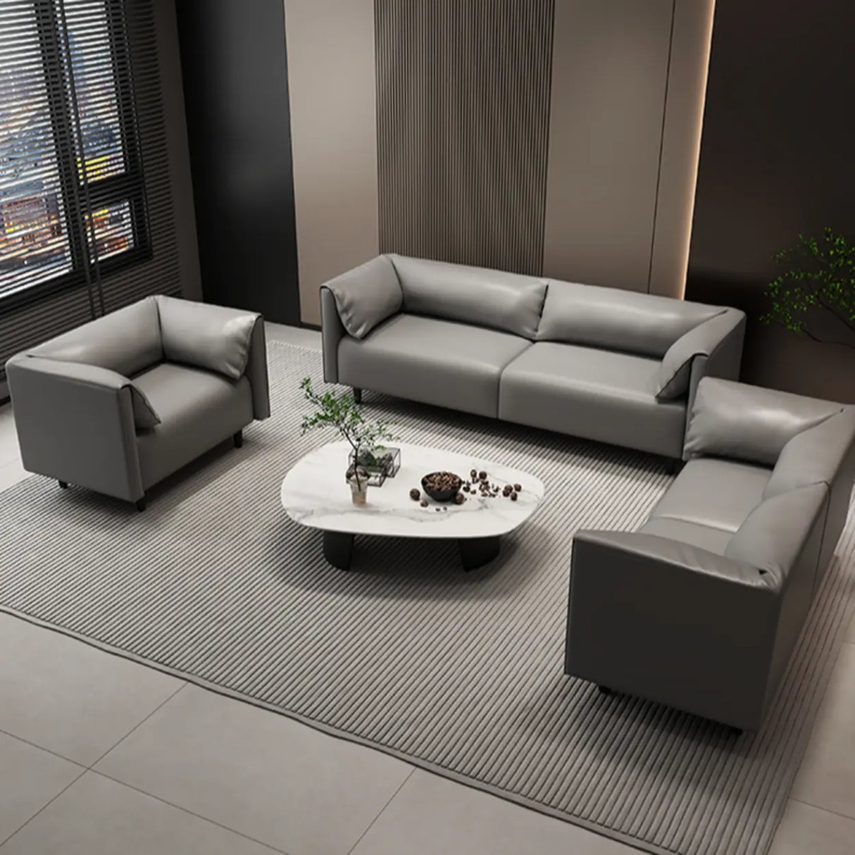 Gray Stain Resistant Leather Cushion Back Loveseat Image - 3